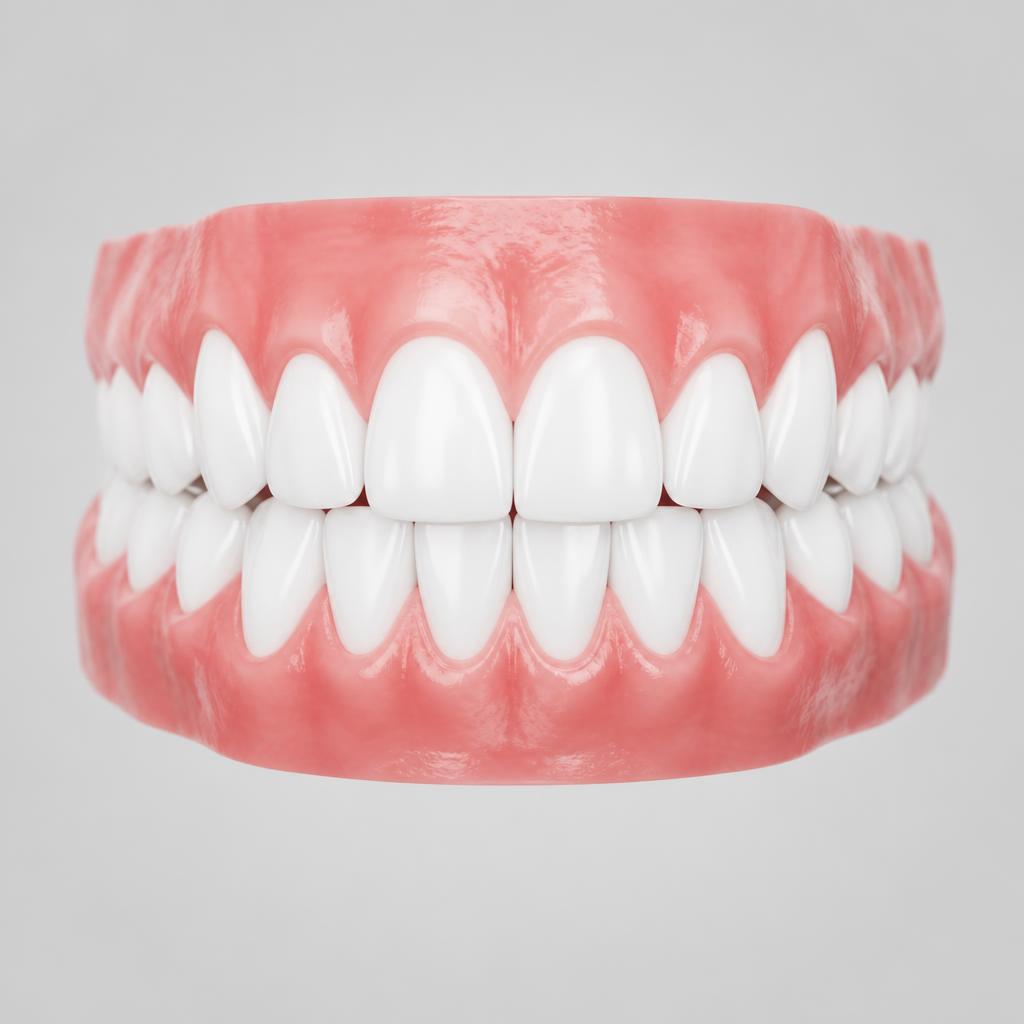 Render 3D de sorriso com dentes brancos e alinhados