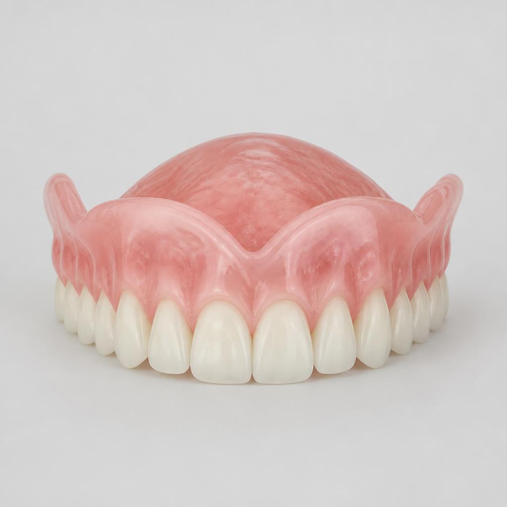 Render 3D de prótese dentária removível completa